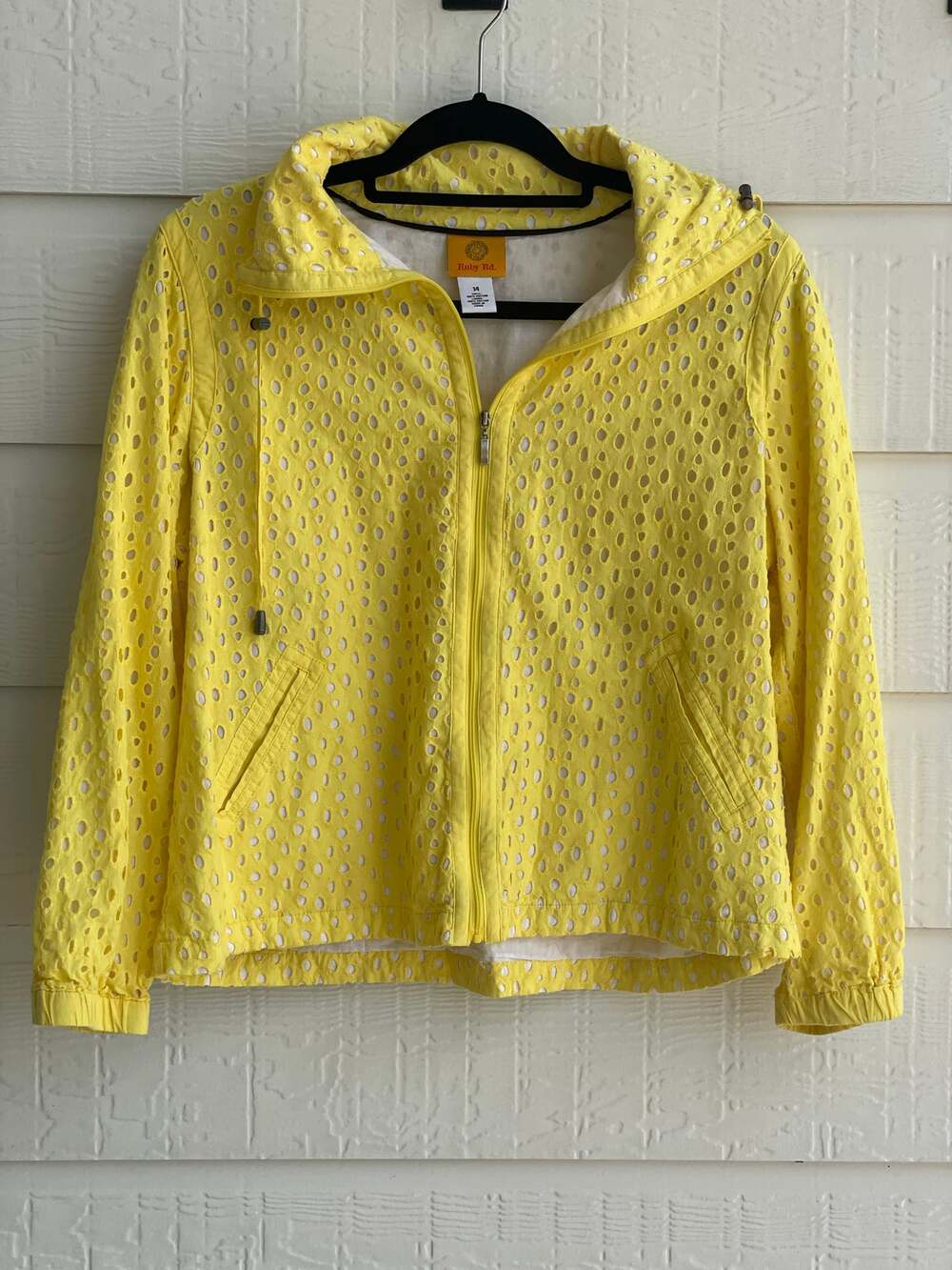 Ruby Rd Yellow Eyelet cropped lightweight jacket shirt 100% Cotton 14